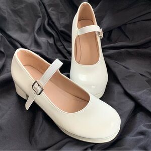 Mary Jane White Silver Buckle Heels (easy buckle closure)